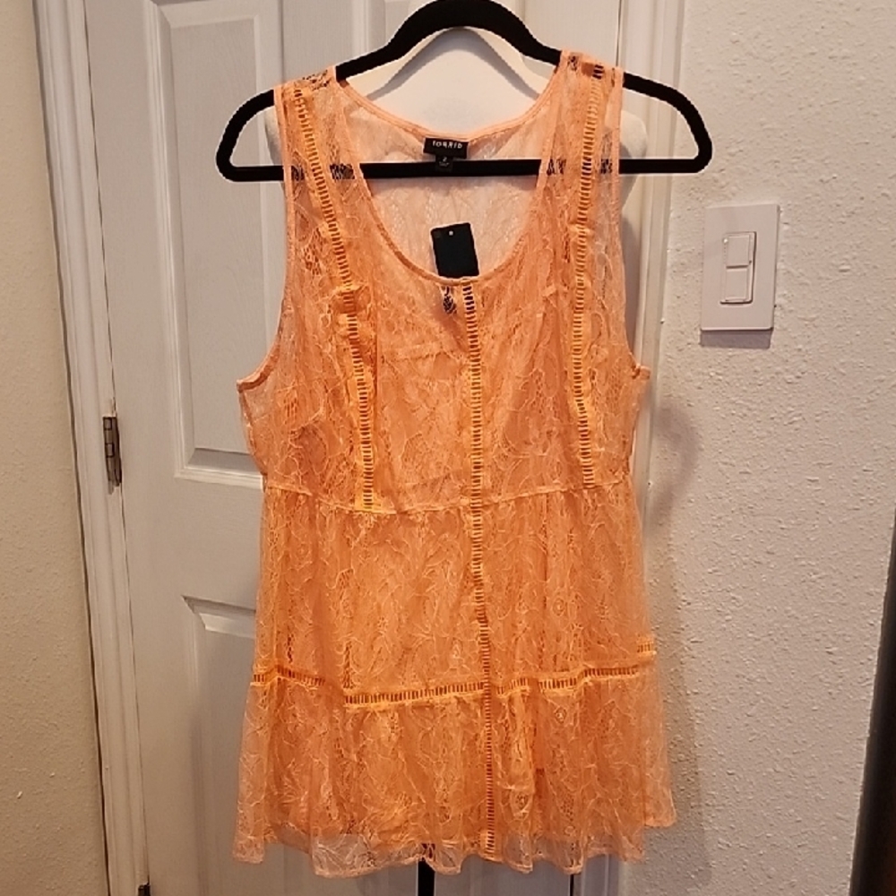 torrid Peach Lace Tiered Tank